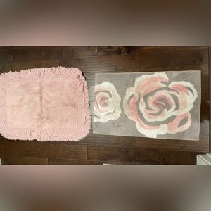 2 pink/grey/cream bath mats